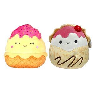 Squishmallows 12" Shannon Ice Cream Cone & 12" Gasten The Crepe Plush Bundle